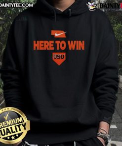 Awesome 2025 Here To Win Oregon State baseball hoodie featuring team colors and logo, perfect for fans and athletes.