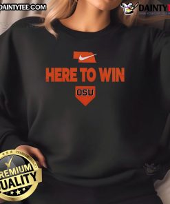 Awesome 2025 Here To Win Oregon State baseball sweatshirt featuring bold graphics and a comfortable fit for fans.