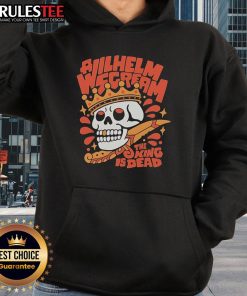 Alt Text: Awesome A Wilhelm Scream The King Is Dead skull hoodie featuring a striking graphic design for fans of unique apparel.