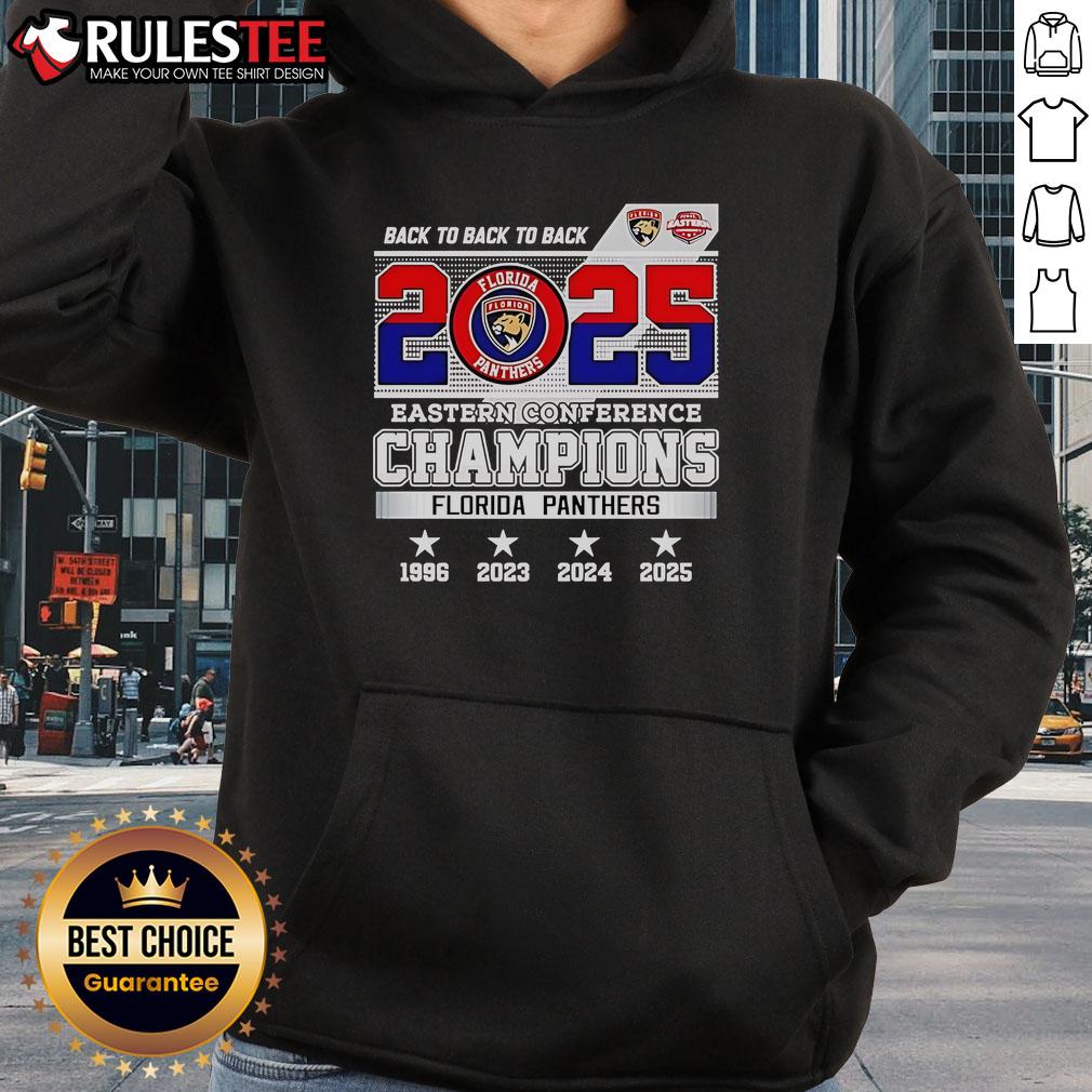 Awesome Back To Back To Back 2025 Eastern Conference Champions Florida Panthers Hockey Logo Hoodie Alt Text: Florida Panthers Hockey Logo Hoodie celebrating 2025 Eastern Conference Champions, featuring a vibrant design.