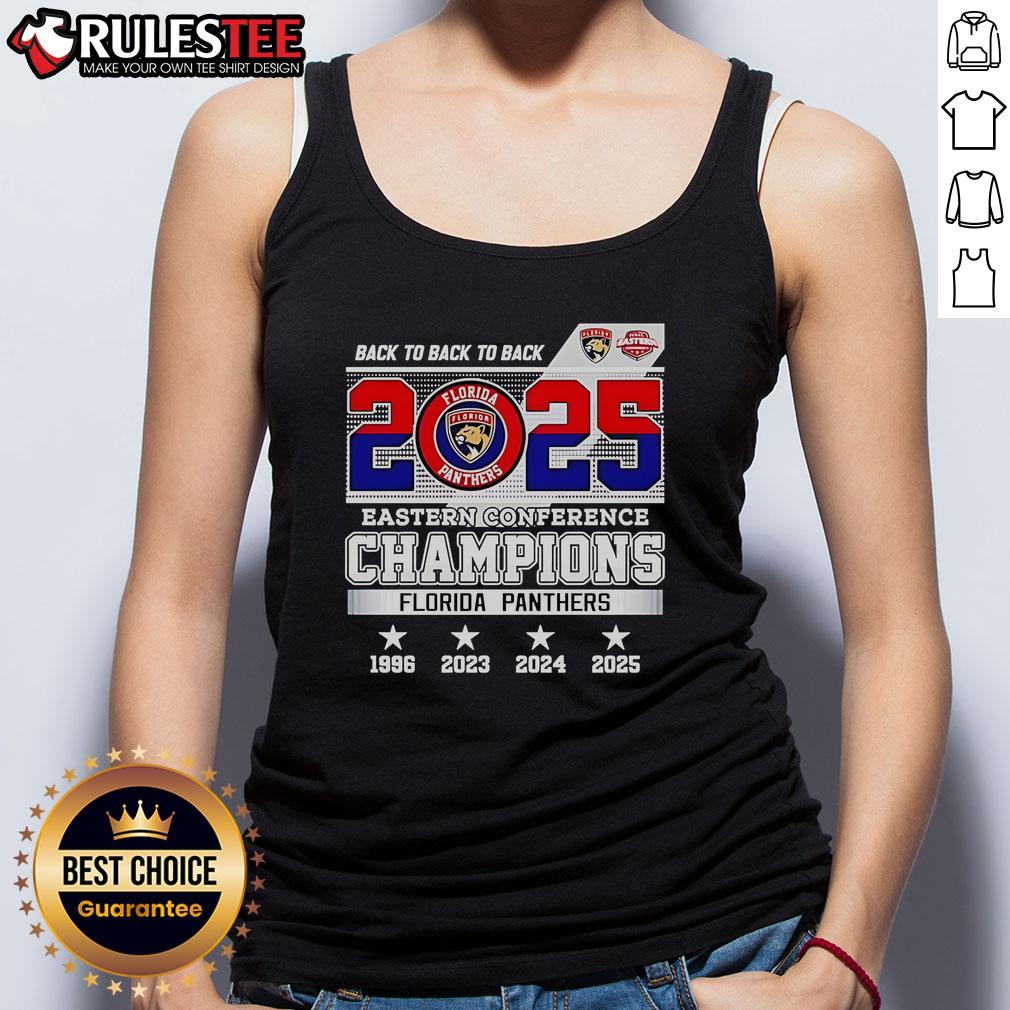Awesome Back To Back To Back 2025 Eastern Conference Champions Florida Panthers Hockey Logo Tank Top Florida Panthers Hockey logo tank top celebrating the 2025 Eastern Conference Champions in vibrant design.
