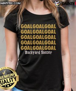 Awesome Backyard Soccer Goal Repeat Ladies Tee featuring a fun soccer graphic for sports enthusiasts.