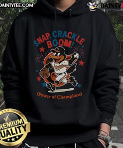 Stylish Baltimore Orioles Independence Day hoodie featuring 'Snap Crackle Boom' design and vibrant championship colors.