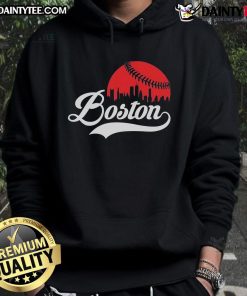 Awesome Boston City Baseball Skyline Hoodie featuring a vibrant skyline and baseball motifs, perfect for sports fans.