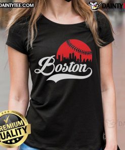 Awesome Boston City baseball skyline graphic on a stylish ladies tee, perfect for Boston fans and baseball lovers.