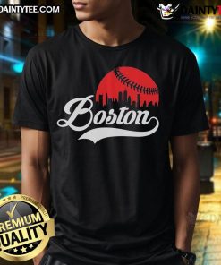 Awesome Boston City Baseball Skyline T-Shirt featuring iconic Boston skyline and baseball graphics in vibrant colors.