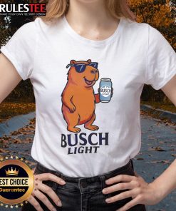 Awesome capybara graphic on a Busch Light ladies tee, perfect for casual wear and animal lovers.