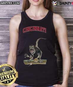 Alt Text: Awesome Cincinnati Reds Tiny Turnip Velociraptor tank top featuring a fun dinosaur design for baseball fans.