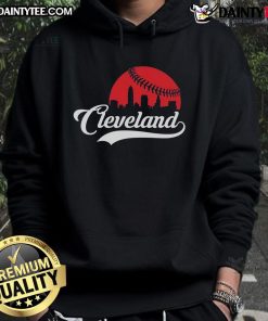 Awesome Cleveland cityscape skyline hoodie featuring a baseball design, perfect for Cleveland sports fans.