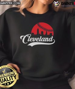 Awesome Cleveland cityscape skyline sweatshirt featuring a baseball theme, perfect for fans and city lovers.