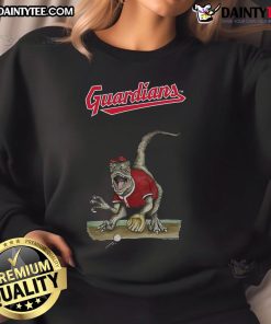 Awesome Cleveland Guardians Tiny Turnip Velociraptor Sweatshirt featuring a vibrant dinosaur design for fans.