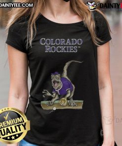 Awesome Colorado Rockies tiny turnip velociraptor ladies tee featuring a fun dinosaur design for casual wear.