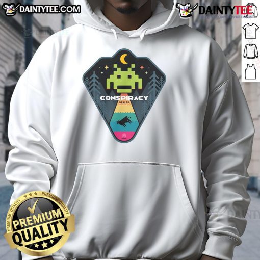 Awesome Conspiracy Dealer Hoodie featuring bold graphics and a comfortable fit, perfect for conspiracy enthusiasts.