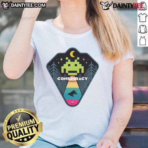Awesome Conspiracy Dealer Ladies Tee featuring a stylish design perfect for fans of conspiracy theories and casual wear.