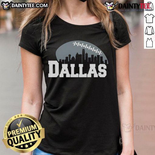Alt Text: Awesome Dallas city skyline design on a ladies football tee, perfect for sports fans and Dallas enthusiasts.