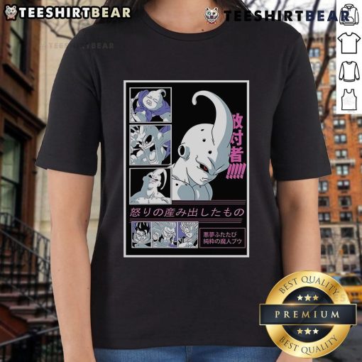 Awesome Dragon Ball Majin Buu Virtuous Demon Ladies Tee featuring vibrant graphics of Majin Buu and stylish design.