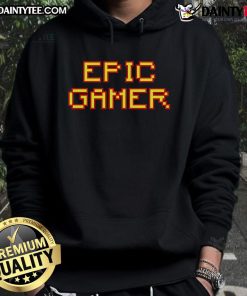 Awesome Epic Gamer Pixel Text Hoodie featuring vibrant pixel art design for gaming enthusiasts and stylish comfort.
