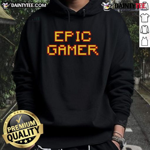 Awesome Epic Gamer Pixel Text Hoodie featuring vibrant pixel art design for gaming enthusiasts and stylish comfort.
