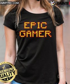 Awesome Epic Gamer Pixel Text Ladies Tee featuring vibrant graphics and stylish design for gaming enthusiasts.