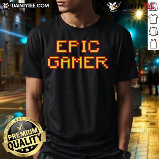 Awesome Epic Gamer Pixel Text T-Shirt featuring vibrant retro pixel art design, perfect for gaming enthusiasts.