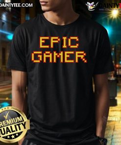 Awesome Epic Gamer Pixel Text T-Shirt featuring vibrant retro pixel art design, perfect for gaming enthusiasts.