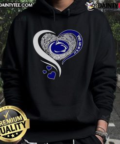 Awesome Fingerprint Heart on a Penn State Nittany Lions Hoodie, showcasing DNA-inspired design for fans.