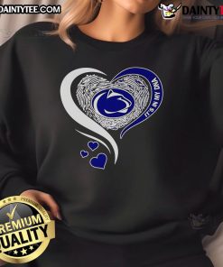 Alt Text: Awesome Fingerprint Heart design on Penn State Nittany Lions sweatshirt, showcasing school spirit and uniqueness.