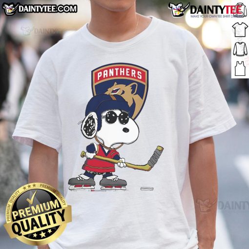 Awesome Florida Panthers Peanuts Snoopy T-Shirt featuring Snoopy in Panthers gear, perfect for fans and collectors.