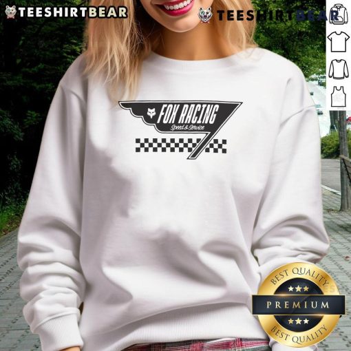 Awesome Fox Racing Speed Service sweatshirt displayed on a model, showcasing vibrant design and comfortable fit.