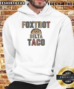 Awesome Foxtrot Delta Taco hoodie featuring a fun design of a taco and a chicken, perfect for taco lovers and casual wear.