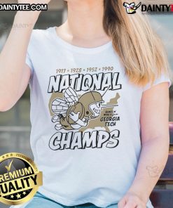Awesome Georgia Tech Football Four-Time National Champs ladies tee featuring bold graphics and vibrant colors.