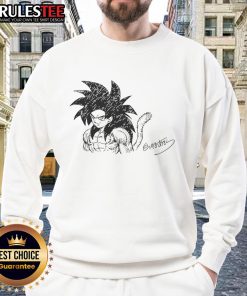 Awesome Goku Super Saiyan 4 sweatshirt featuring Akira Toriyama's signature, perfect for Dragon Ball fans.
