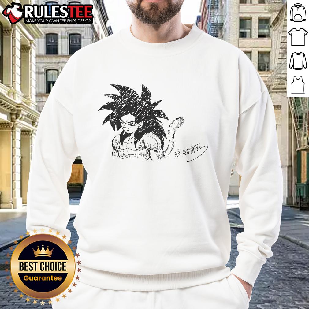 Awesome Goku Super Saiyan 4 Toriyama Akira Signature Sweatshirt Awesome Goku Super Saiyan 4 sweatshirt featuring Akira Toriyama's signature, perfect for Dragon Ball fans.