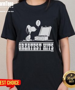 Awesome Greatest Hits X Snoopy Peanuts ladies tee featuring a colorful Snoopy graphic for fun and casual style.