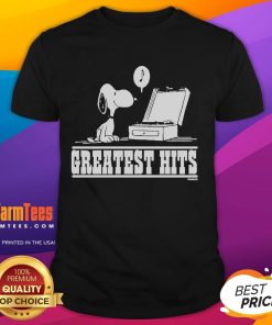 Alt Text: Awesome Greatest Hits X Snoopy Peanuts T-Shirt featuring colorful graphics of Snoopy and friends on a stylish tee.