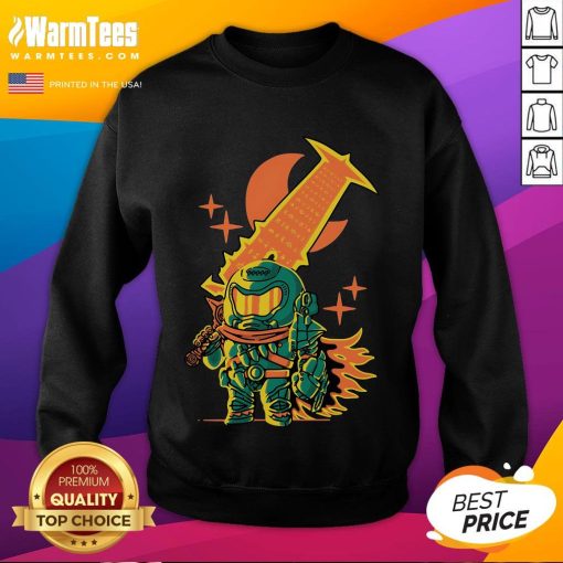 Chibi design of Awesome Guts Slayer from Doom Slayer on a cozy sweatshirt, perfect for gamers and fans alike.
