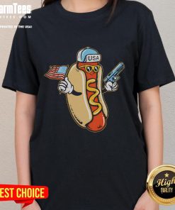 Retro ladies tee featuring an awesome hotdog gun graphic and the phrase 'Got That Dawg In Me' for fun, casual style.