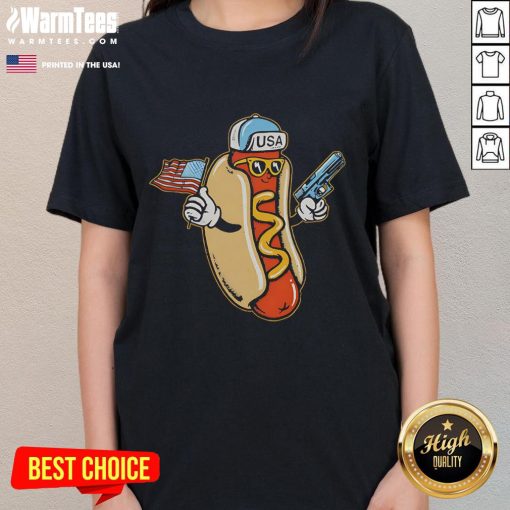 Retro ladies tee featuring an awesome hotdog gun graphic and the phrase 'Got That Dawg In Me' for fun, casual style.