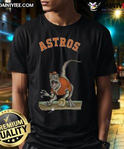 Alt Text: Awesome Houston Astros Tiny Turnip Velociraptor T-Shirt featuring a playful dinosaur design for baseball fans.