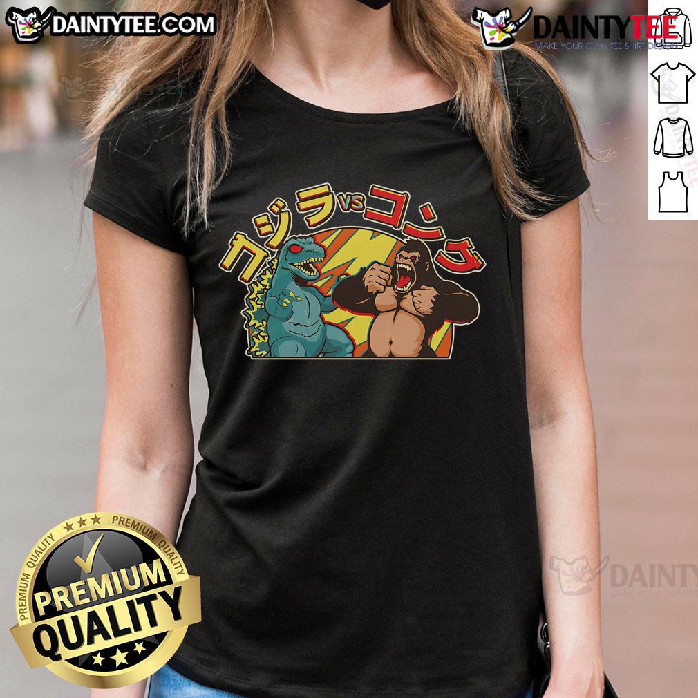 Awesome Japanese Zilla Verse Kong Retro Monster Ladies Tee Alt Text: Awesome Japanese Zilla Verse Kong retro monster ladies tee featuring vibrant graphics and a stylish design.