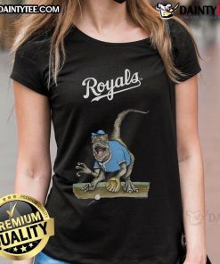 Awesome Kansas City Royals Tiny Turnip Velociraptor Ladies Tee featuring a fun dinosaur graphic for baseball fans.