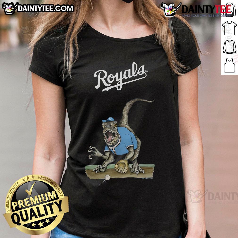 Awesome Kansas City Royals Tiny Turnip Velociraptor Ladies Tee Awesome Kansas City Royals Tiny Turnip Velociraptor Ladies Tee featuring a fun dinosaur graphic for baseball fans.