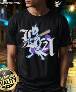 Awesome LA Dodgers X Mewtwo logo T-shirt featuring a unique design blending baseball and Pokmon themes.