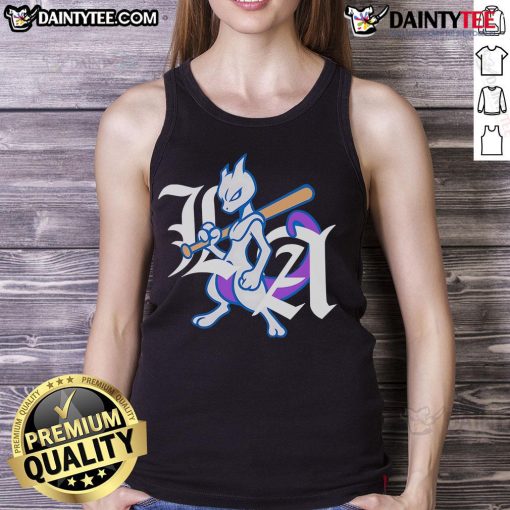 LA Dodgers X Mewtwo logo tank top featuring a vibrant design perfect for fans and gamers, showcasing team spirit.
