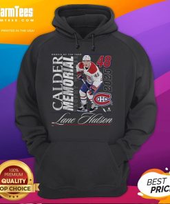 Alt Text: Awesome Lane Hutson Black Montreal Canadiens 2025 Calder Memorial Trophy Winner Hoodie, stylish and comfortable design.
