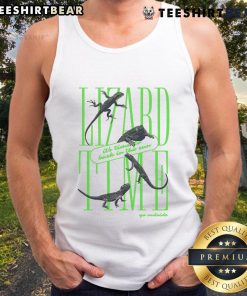 Awesome lizard basking in the sun, perfect for outdoor adventures in a stylish tank top. Ideal for nature lovers.