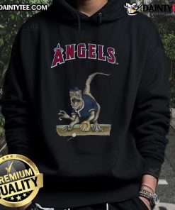 Awesome Los Angeles Angels Tiny Turnip Velociraptor Hoodie featuring vibrant colors and a fun dinosaur design.