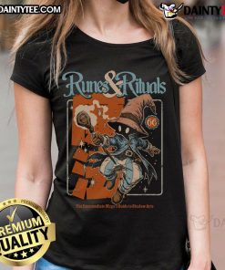 Awesome Mages Guide Runes Rituals Ladies Tee featuring mystical designs and vibrant colors, perfect for fantasy enthusiasts.