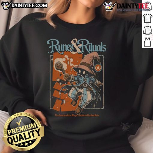 Alt Text: Cozy Awesome Mages Guide Runes Rituals sweatshirt featuring mystical designs, perfect for fantasy enthusiasts.