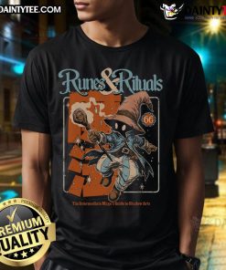 Awesome Mage's Guide Runes & Rituals T-Shirt featuring mystical designs and vibrant colors for fantasy enthusiasts.